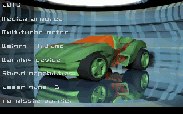 MegaRace (DOS) screenshot: A car named Luis
