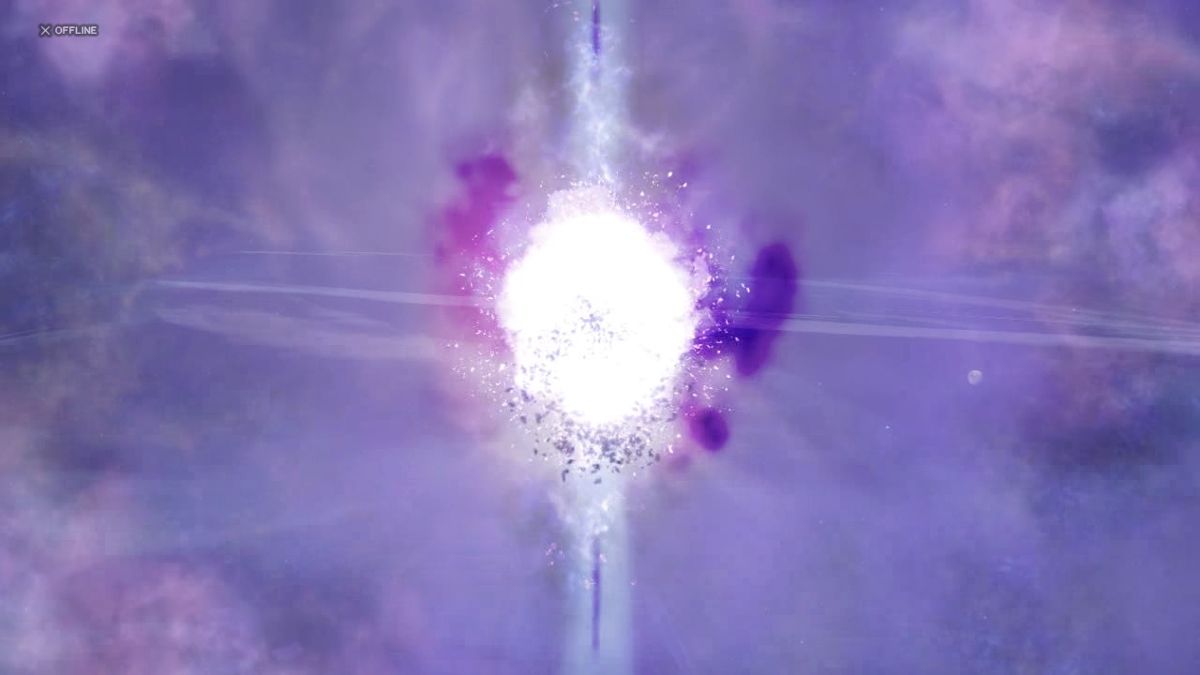 Xenoblade Chronicles X (Wii U) screenshot: Earth explodes in a burst of light and energy.