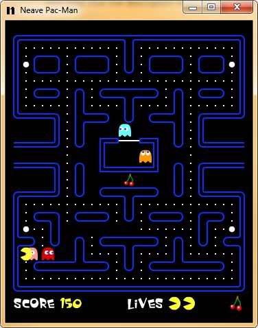 Pacman (Windows) screenshot: A game in progress, here a life has been lost because the ghosts have caught us