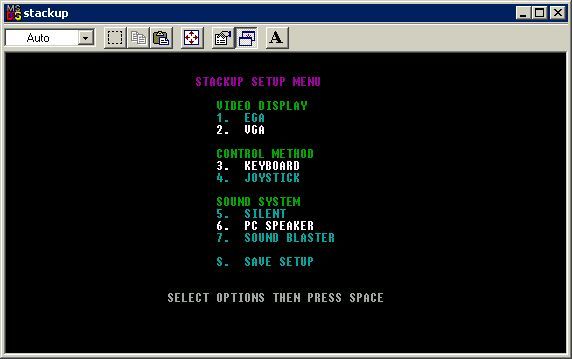 Worms United and Reinforcements / Tetris Stackup (Windows) screenshot: Stackup runs direct from the CD in a DOS window