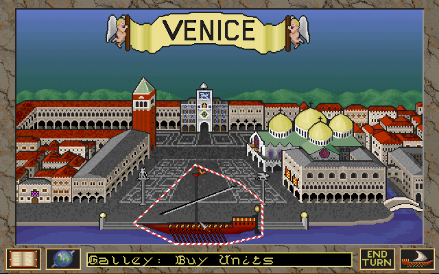 Merchant Prince (DOS) screenshot: A Venice Cityscape Acts As Your Main Menu