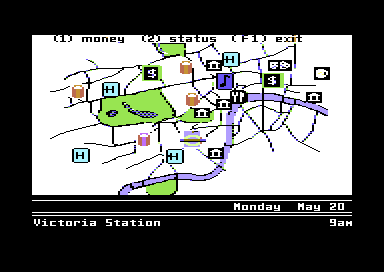 Ticket to London (Commodore 64) screenshot: Map of the City
