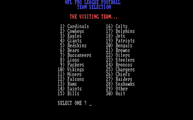 NFL Pro League Football (DOS) screenshot: The stats keeper menu