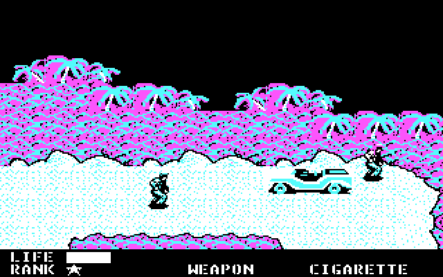 Metal Gear (DOS) screenshot: There are numerous guards you fight or sneak past (CGA)