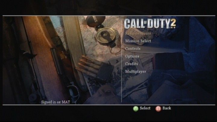 Call of Duty 2 (Xbox 360) screenshot: Main Menu