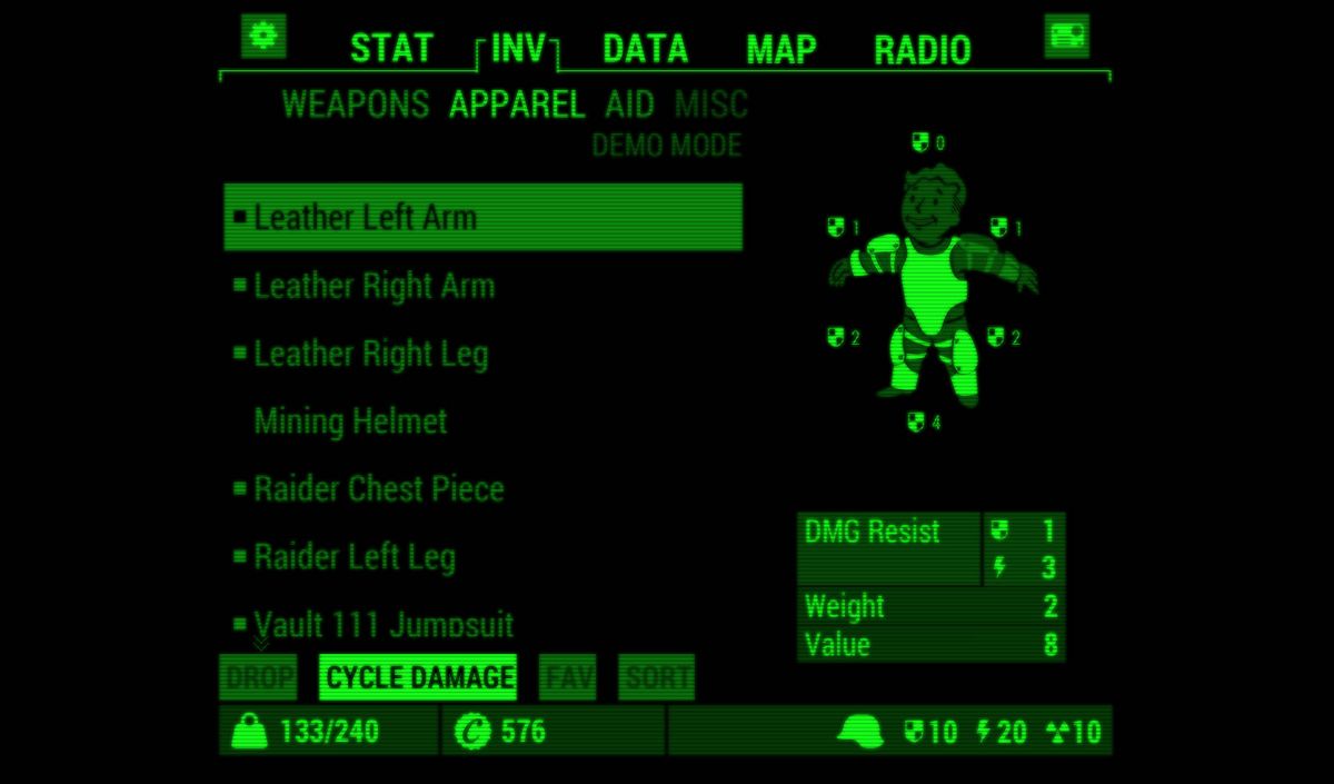 Fallout: Pip-Boy (Android) screenshot: Apparel (demo mode)