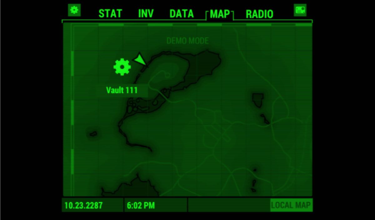 Fallout: Pip-Boy (Android) screenshot: The game map (demo mode)