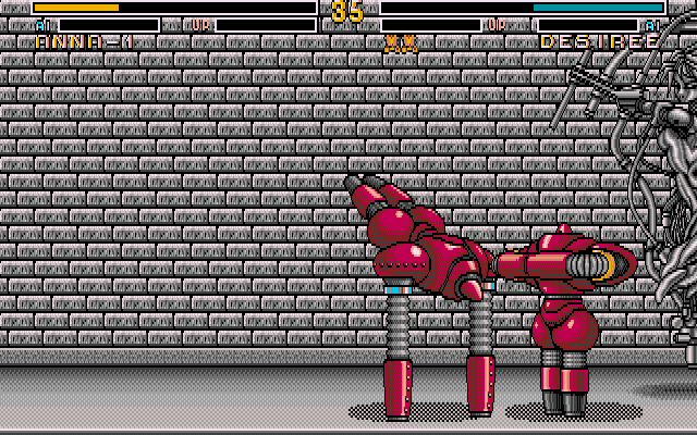 Metal & Lace: The Battle of the Robo Babes (DOS) screenshot: About to use my patented swing kick on an opponent