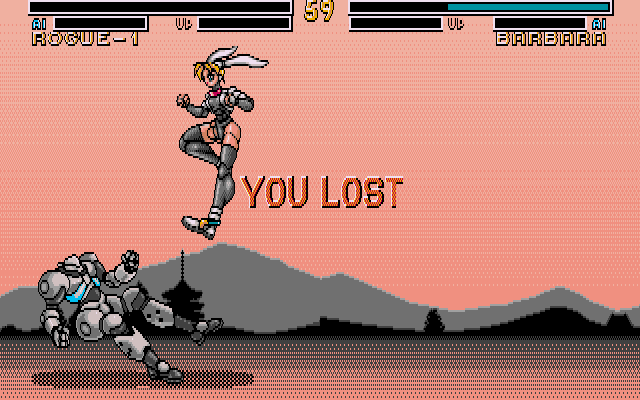 Metal & Lace: The Battle of the Robo Babes (DOS) screenshot: That certainly didn't take long!