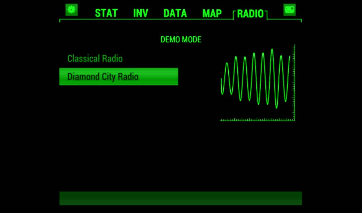 Fallout: Pip-Boy (Android) screenshot: The radio stations (demo mode)