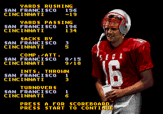 Joe Montana Football (Genesis) screenshot: Game summary