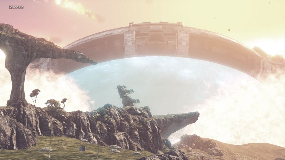 Xenoblade Chronicles X (Wii U) screenshot: The White Whale crash lands on planet Mira.