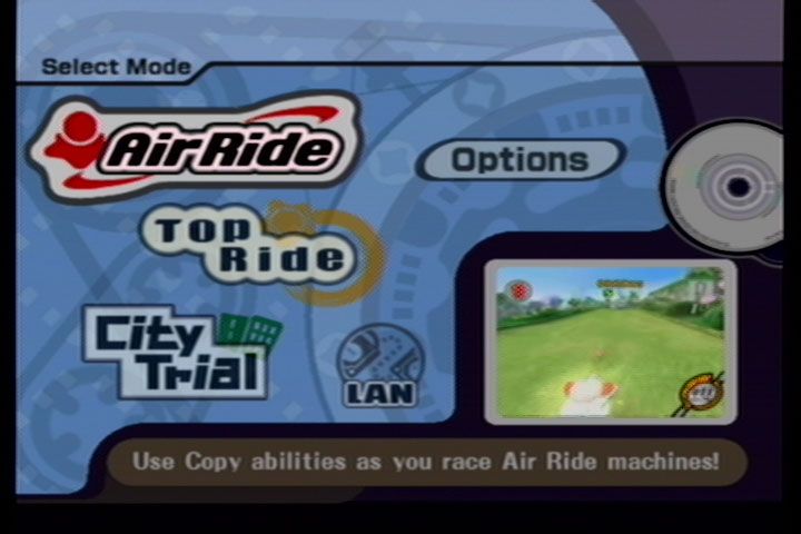 Kirby Air Ride (GameCube) screenshot: Mode Select