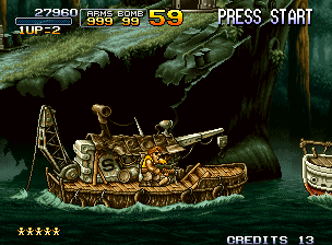 Metal Slug 3 (Neo Geo) screenshot: Riding a boat