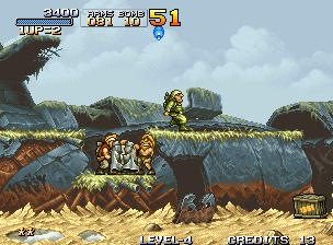 Metal Slug: Super Vehicle - 001 (Neo Geo) screenshot: Guess what is behind the trousers correctly, and you'll get $10,000