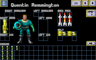 X-COM: Terror from the Deep (DOS) screenshot: You can arm your aquanauts before each mission