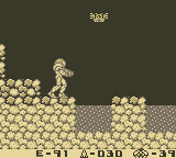 Metroid II: Return of Samus (Game Boy) screenshot: Destroy Metroids to clear away lava.