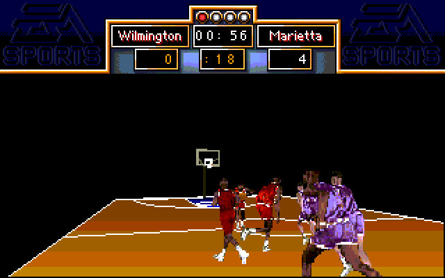 Michael Jordan in Flight (DOS) screenshot: Michael plays the court.