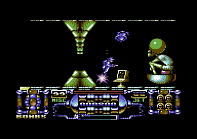Dan Dare III: The Escape (Commodore 64) screenshot: Say hello to the Mekon leader