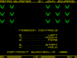 Astro Blaster (ZX Spectrum) screenshot: Title Screen - Mission Controls.