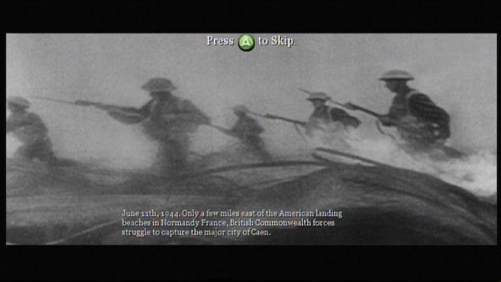 Call of Duty 2 (Xbox 360) screenshot: The story is supported by actual photos and videos of WWII battles and events.
