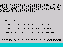 Horizons: Software Starter Pack (ZX Spectrum) screenshot: Instructions how to play (Portuguese version).