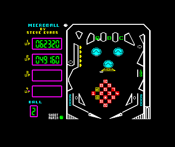 Microball (ZX Spectrum) screenshot: The ball's over the A