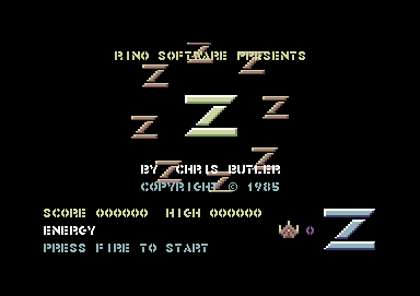 Z-Pilot (Commodore 64) screenshot: Title screen and credits