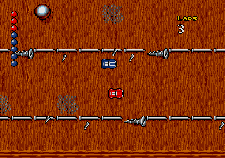 Micro Machines 2: Turbo Tournament (Genesis) screenshot: A drag through the nails