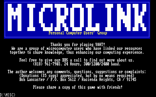 MicroLink Yaht (DOS) screenshot: Exiting the program