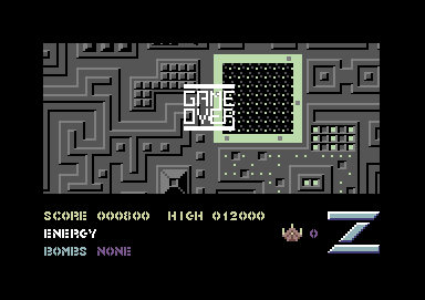Z-Pilot (Commodore 64) screenshot: I lost all my lives. Game over.