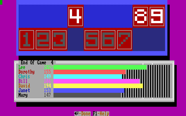 MicroLink Shut the Box (DOS) screenshot: Game over