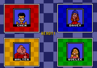 Micro Machines 2: Turbo Tournament (Genesis) screenshot: A zany cast of characters in this race