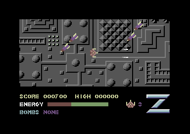 Z-Pilot (Commodore 64) screenshot: Firing my weapon as enemies approach.