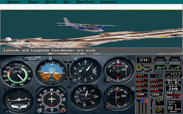 Microsoft Flight Simulator (v5.0) (DOS) screenshot: Meigs and the planetarium