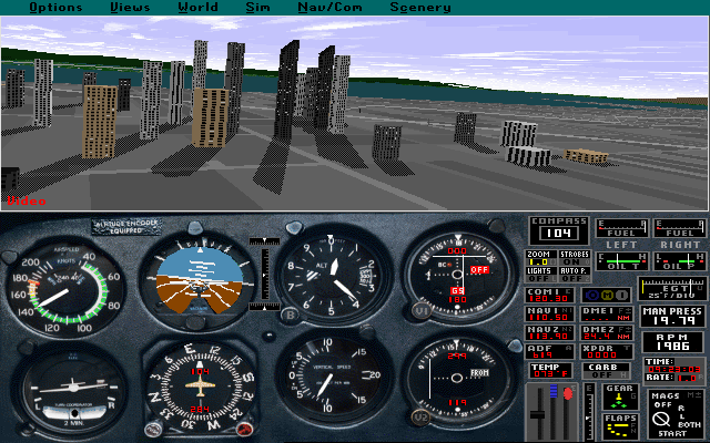 Microsoft Flight Simulator (v5.0) (DOS) screenshot: Downtown San Francisco