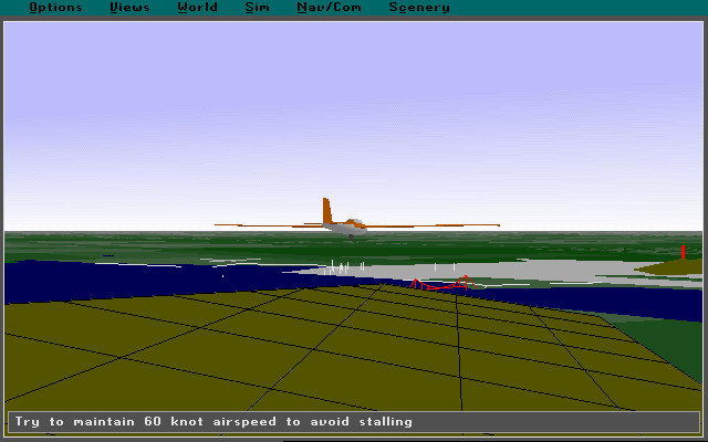Microsoft Flight Simulator (v5.0) (DOS) screenshot: Sailplane ridge soaring