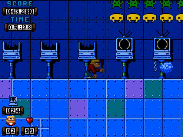 Kid Chaos (Amiga) screenshot: "This is my game. You stay out of it and go back to the 80's where you belong"