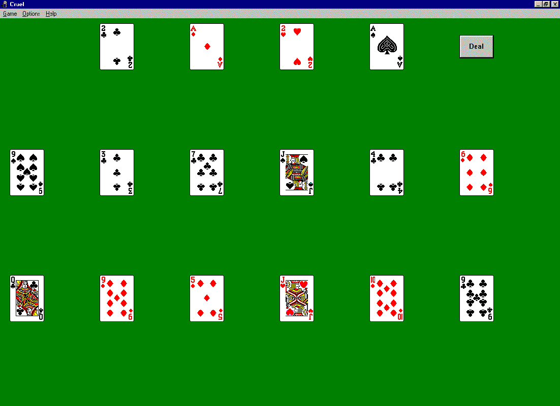 Microsoft Entertainment Pack for Windows (Windows 3.x) screenshot: Cruel solitaire