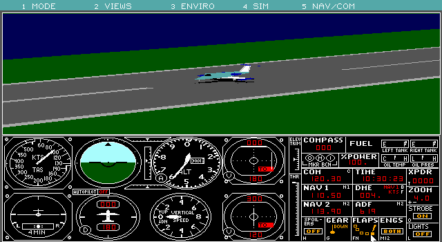 Microsoft Flight Simulator (v4.0) (DOS) screenshot: Take-off with a Learjet