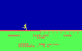 Olympic Decathlon (PC Booter) screenshot: The long jump (CGA with RGB monitor)