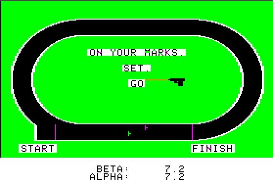 Olympic Decathlon (Apple II) screenshot: The 100-meter dash