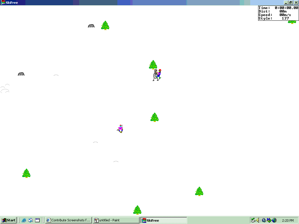 Microsoft Entertainment Pack for Windows (Windows 3.x) screenshot: Getting eaten by the monster in Skifree