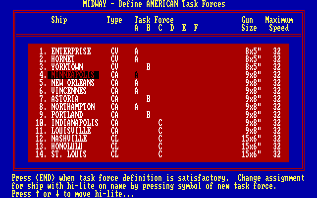 Midway: The Battle that Doomed Japan (DOS) screenshot: Defining the American task forces