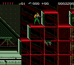 Midnight Resistance (Genesis) screenshot: Jumping on squares