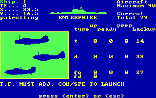 Midway: The Battle that Doomed Japan (DOS) screenshot: Some stats on your forces