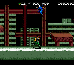Midnight Resistance (Genesis) screenshot: Avoid falling blue guys