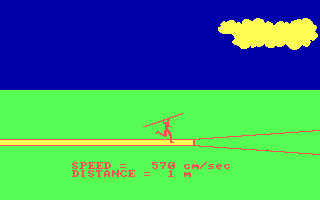 Olympic Decathlon (PC Booter) screenshot: Throwing the javelin (CGA with RGB monitor)