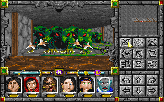 Might and Magic: Darkside of Xeen (DOS) screenshot: Shooting arrows at rats in the Castelview sewer.
