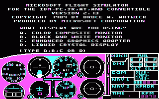 Microsoft Flight Simulator (v2.0) (PC Booter) screenshot: Intro screen